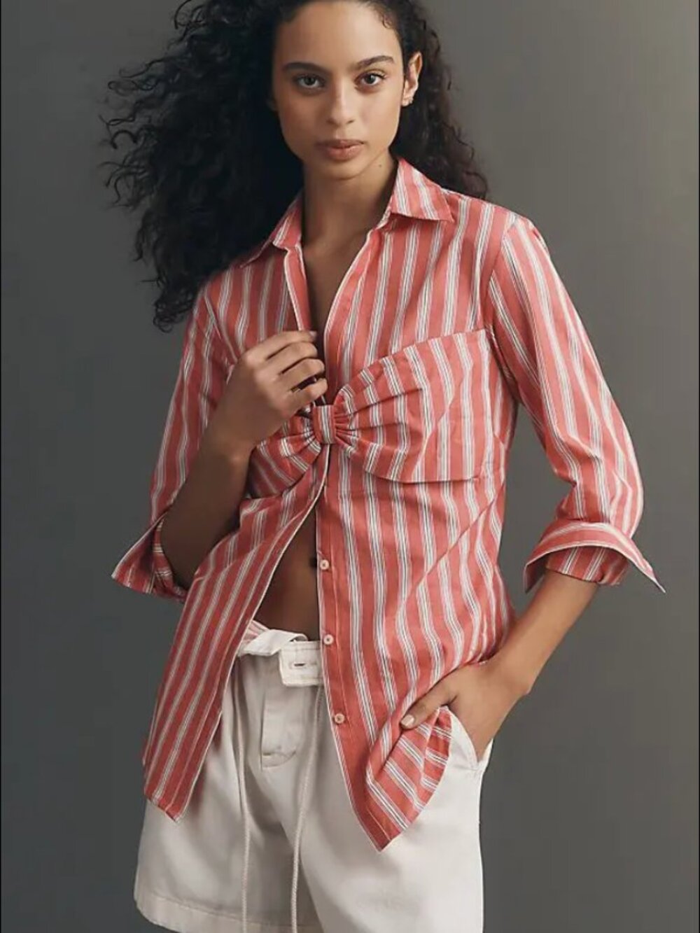 Maeve  Bow Long-Sleeve Buttondown Top
